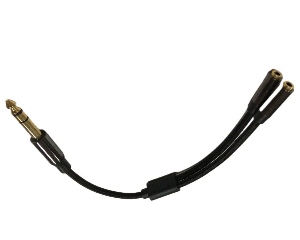 1 / 4 Inch Headphone Splitter Cable Assembly 2 Female To 1 Male Audio Cable